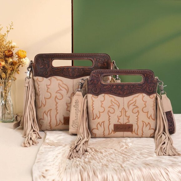 Western Fringe Crossbody Bag Vegan Leather Embroidered Boot Handbag - Picture 6 of 8